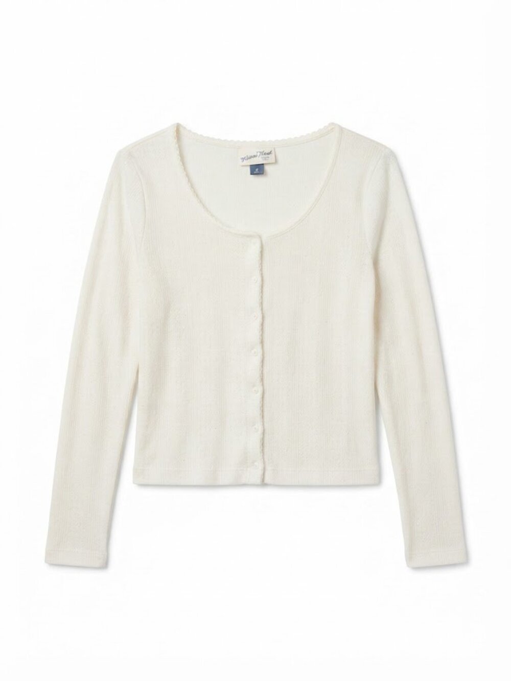 Universal Thread Cream Pointelle Knit Long Sleeve Button Cardigan Top M